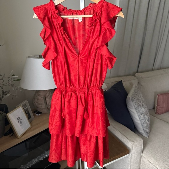 Chelsea & Violet Sleeveless Red Roses Ruffle Jardin Chinoiserie Dress Size S - Picture 2 of 12